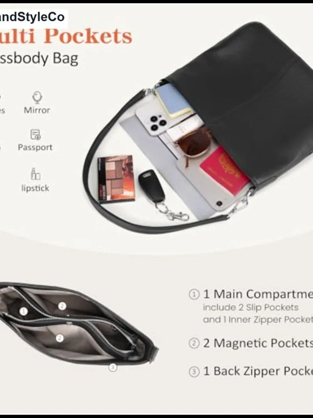 Genuine Leather Hobo Crossbody Bag with 2 Detachable Straps